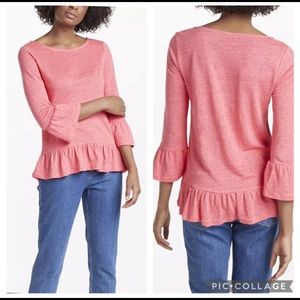 - Boden Coral Pink 100% Linen Ruffled Top